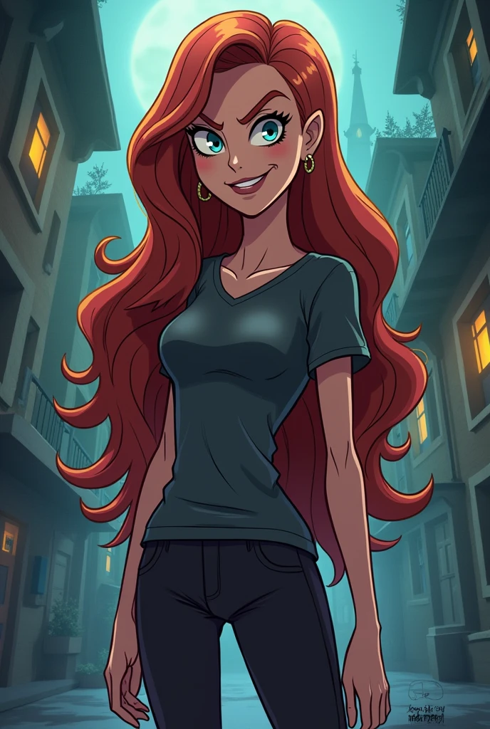 Create a female Gravity falls character with long hair, a jerk of approximately 3