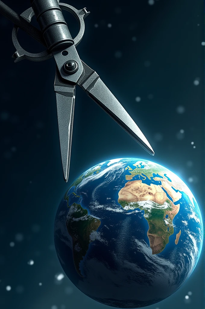 Scissors cutting planet earth