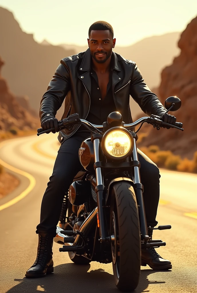 Handsome black man on a motorcycle
