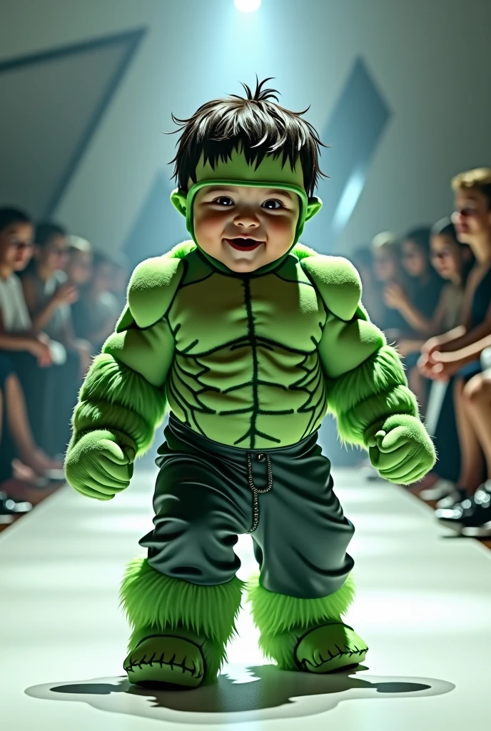 Cute dressed as The Hulk in realistic full body fashion show