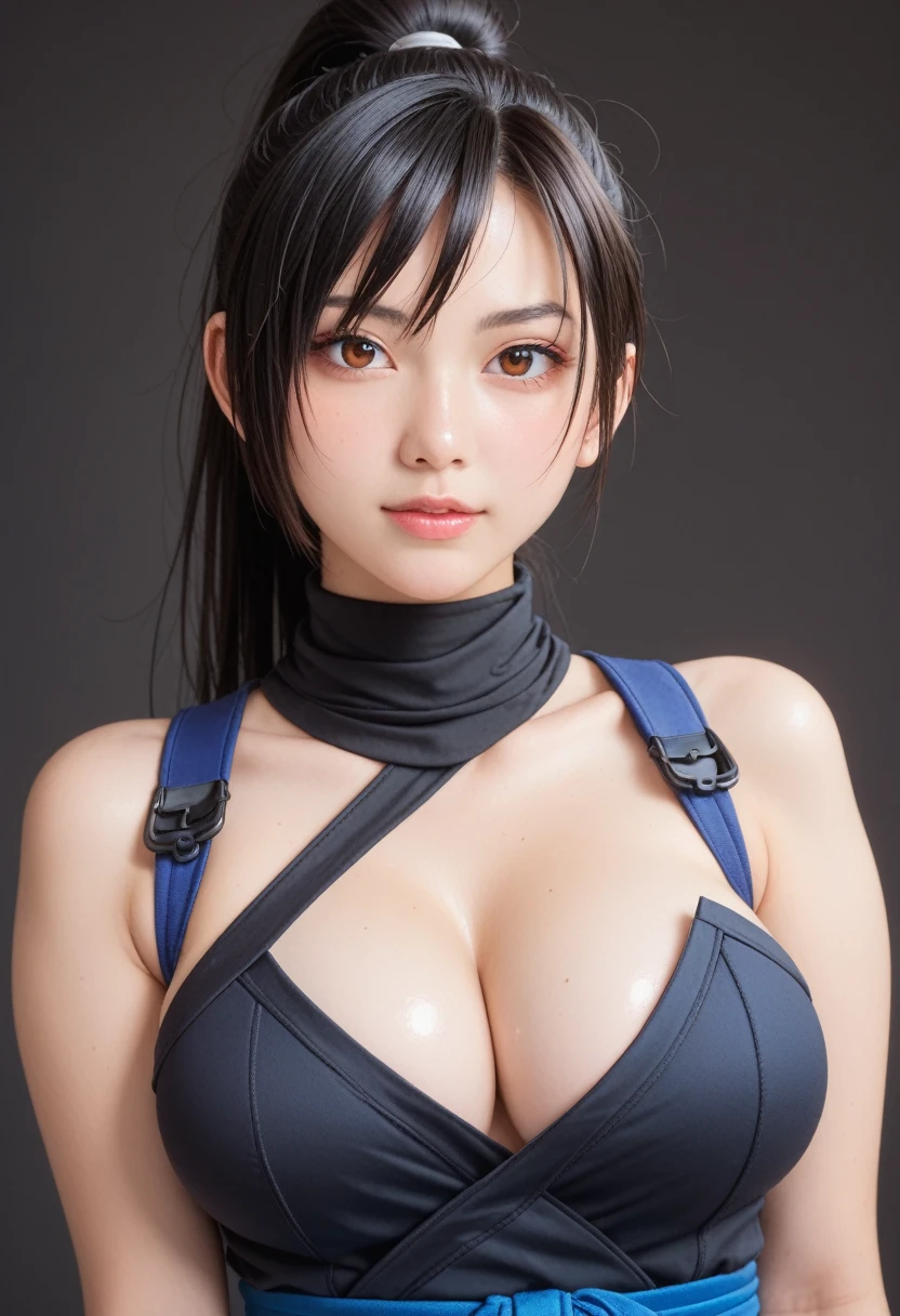 score_9,score_8_up,score_7_up,(pastel-color),(high brightness colors),Cute 20-year-old Japanese 1 girl,solo,(8k, masterpiece, ultra-detailed, best quality, ultra high res, newest, very aesthetic, absurdres, illustration, perfect composition),(hires),looking at viewer,black hair,shiny skin,fair skin,(upper body:1.5),toothless smilev,emphasizing her curvy body and large breasts,(ninja:1.5),(Seductive pose:1.5)