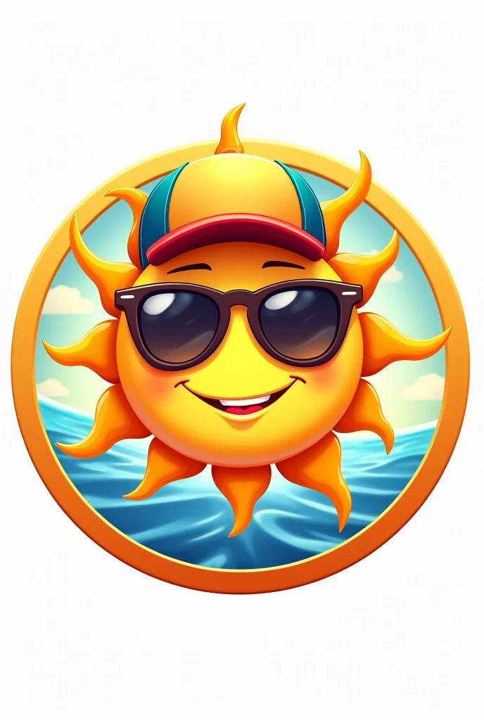 CREATE AN ANIMATED LOGO OF A SUN WITH GLASSES AND A CAP FOR A BEACH TRAVEL AGENCY ENCLOSED IN A CIRCLE AND WITH THE TITLE OF TUCUPITA TOUR 