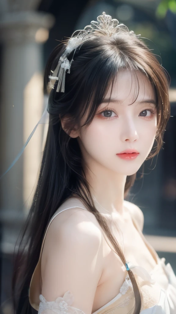 (RAW photos, best quality),(Practical, photo-Practical:1.3), masterpiece, Extremely delicate and beautiful, Extremely detailed, CG, Unite , 2k wallpapers, Astonishing, Fine details, A faint smile, Extremely detailed CG Unite 8k wallpaper, Huge file size, Extremely detailed, high resolution, absurd, Soft Light,, Flowing long hair , Beautiful and delicate girl, Delicate fingers, Extremely detailed eyes and face, Beautiful and delicate nose, Beautiful and delicate eyes, Long eyelashes, There is light on the face, Looking at the audience, Shut up, 1 Girl, Lovely, young, Mature face, whole body, Small Breasts, Practical face, Practical body, Beautiful and delicate thighs,,Light yellow ancient Chinese costume ,Aqua eyes