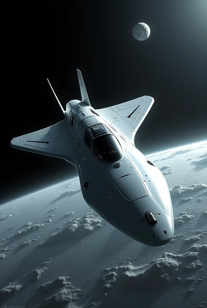 Draw a spaceship flying above the moon。