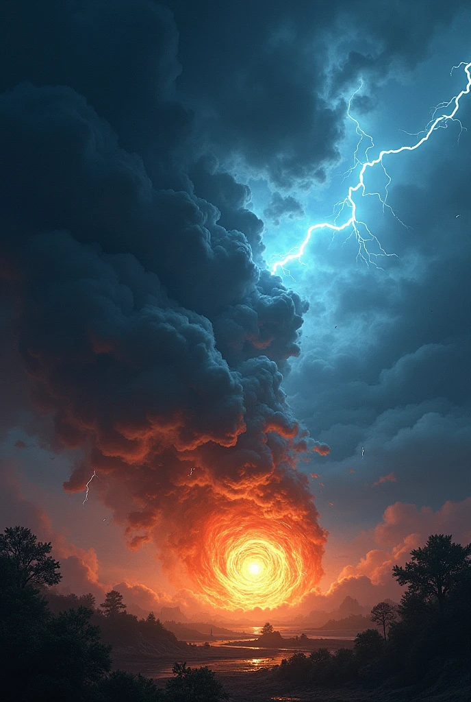 Lightning thunder and a hurricane of fire at night