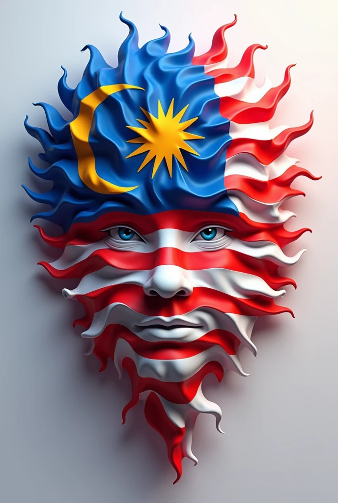 3d malaysian flag logo,repeated pattern,highly detailed,vibrant colors,realistic lighting,masterpiece,(best quality,4k,8k,highres,((Malaysia flag))masterpiece:1.2),ultra-detailed,(realistic,photorealistic,photo-realistic:1.37),photorealistic,3D render,((Malaysia flag))canvas,dynamic composition,studio lighting,physically-based rendering,extreme detail description,professional,vivid colors,bokeh. Human face underneath" perfect Malaysia flag"