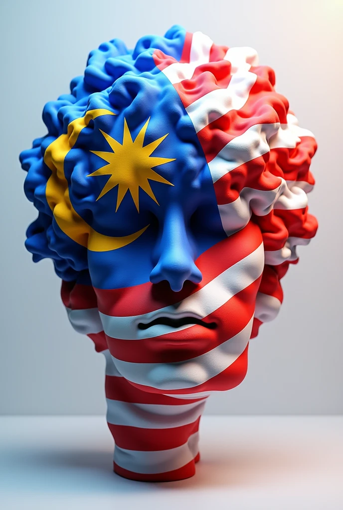 3d malaysian flag logo,repeated pattern,highly detailed,vibrant colors,realistic lighting,masterpiece,(best quality,4k,8k,highres,((Malaysia flag))masterpiece:1.2),ultra-detailed,(realistic,photorealistic,photo-realistic:1.37),photorealistic,3D render,((Malaysia flag))canvas,dynamic composition,studio lighting,physically-based rendering,extreme detail description,professional,vivid colors,bokeh. Human face underneath" perfect Malaysia flag"