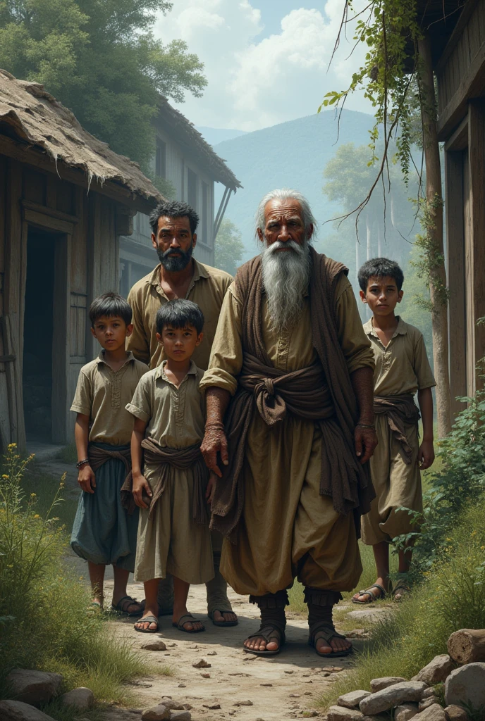 there lived an old man with his three sons in a deserted village