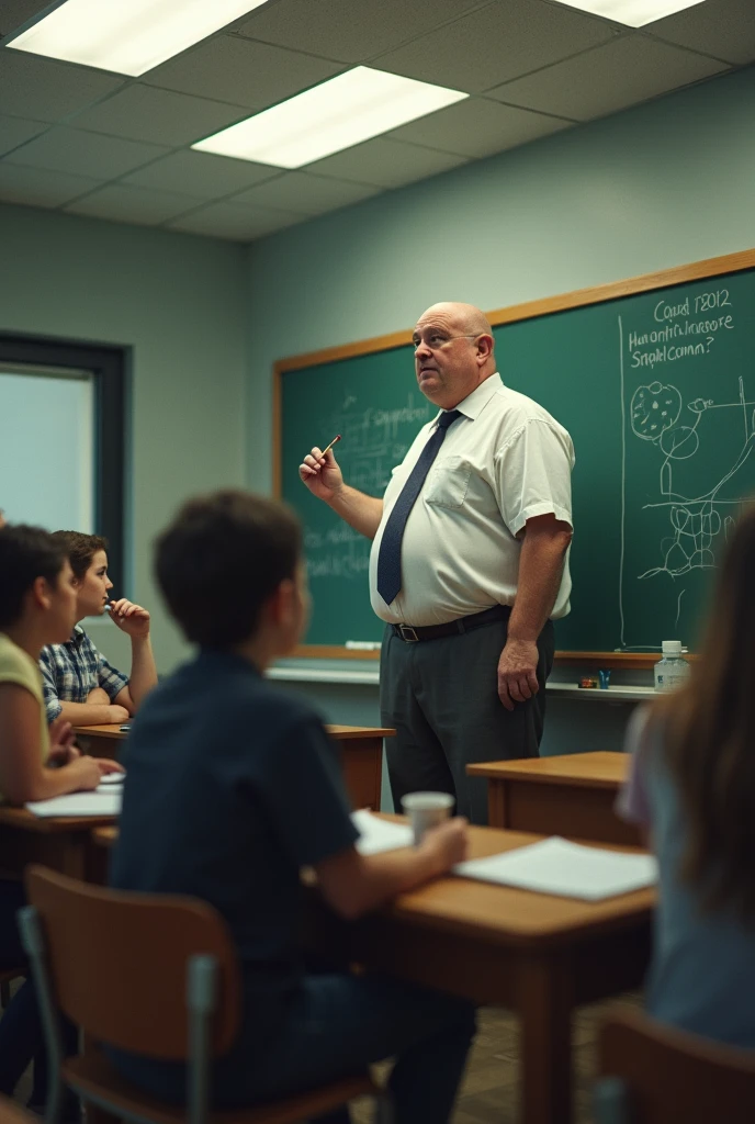 Chemistry teacher is self-conscious because of bald head,big belly and ridiculed by students