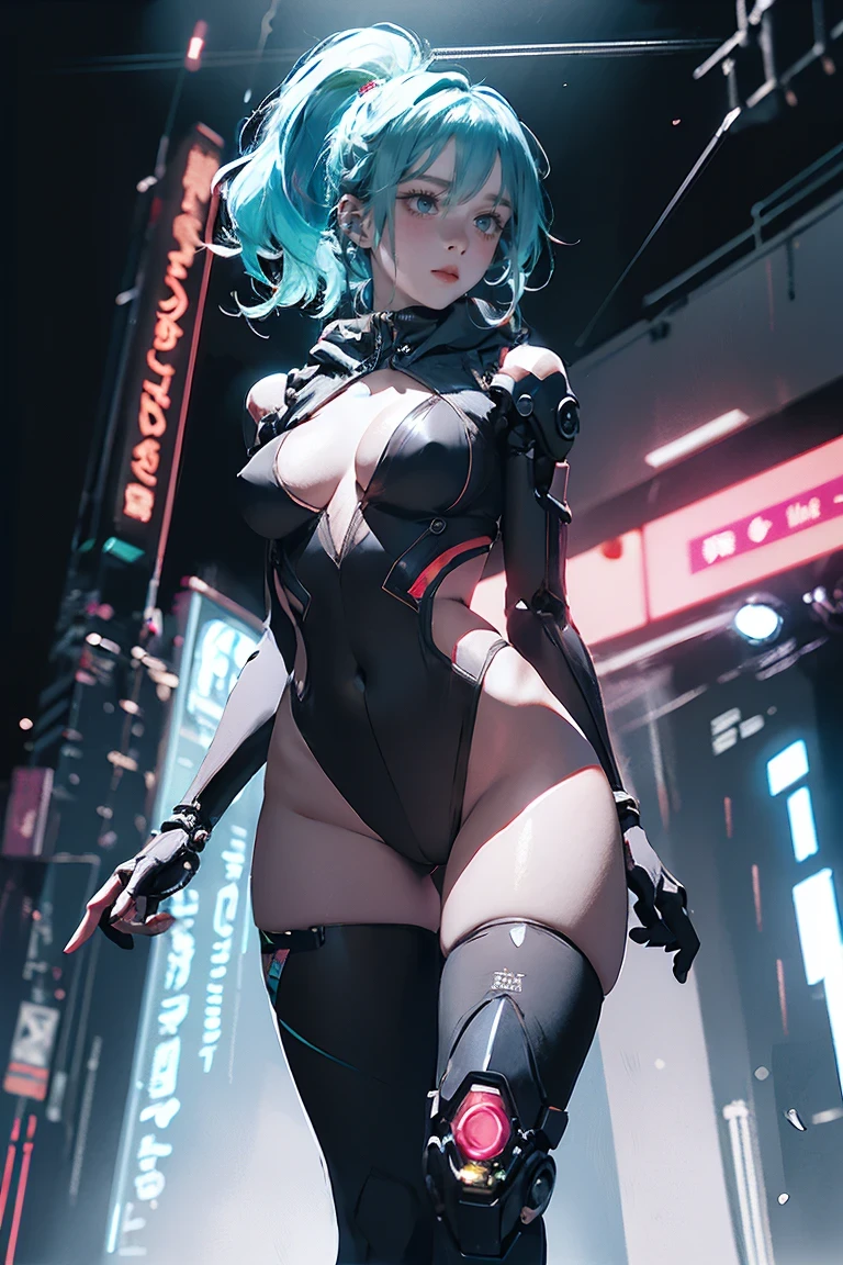 ((Highest quality)), ((masterpiece)), (detailed:1.4), (((Translucent with mechanical parts and transparent skin++Rainbow colored aurora material++、++Grey carbon material++Cyberpunk beauties))), ((Wide open chest)), Hip and thigh skin, Ticker (High Dynamic Range), Ray Tracing, NVIDIA, Super Resolution, Subsurface Scattering PBR Texturing, Post-processing, Anisotropic Filtering, Depth of written boundary, Surface Shading, Accurate simulation of light/Material interactions, Perfect Proportions, Two-tone lighting, wide aperture, Low ISO, White balance, 8k, Browsing Caution, (((Tall Woman))), 25-year-old woman, Bright LED, Knee-length, bulge, Open Stance, Hip and thigh skin, Beautiful body, The navel is visible through bare skin, Large Breasts, ((Cyber hood with dull glowing LEDs)), (Large Breasts: 1.0) , Dazzling cyberpunk cityscape, Skyscraper, Neon Signs, LED Light, Bright and vivid color scheme, Bright and vivid color scheme, Surprised expression, Blunt bangs, (((+++Beautiful bright iridescent hair+++ Straight Medium Ponytail))), Anatomically correct arms and fingers, seed: 256 :1>,NSFW,Protruding nipples