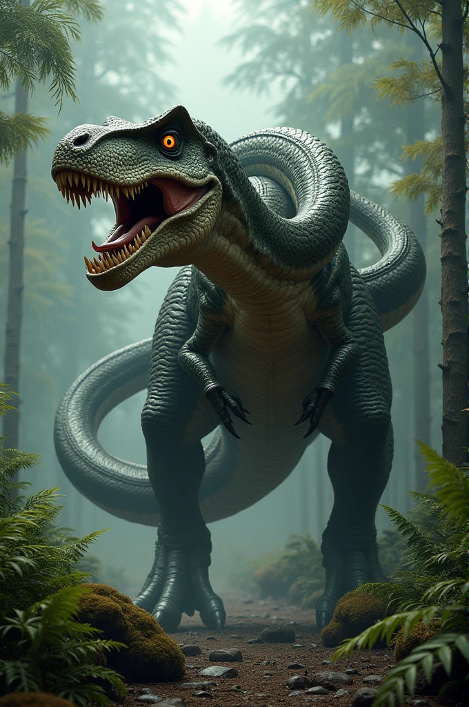 Tyrannosaurus rex fused with a snake
