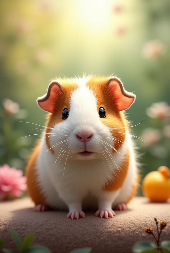 create a photo of a guinea pig with a nice background, that the image is 20 x 30 and looks realistic