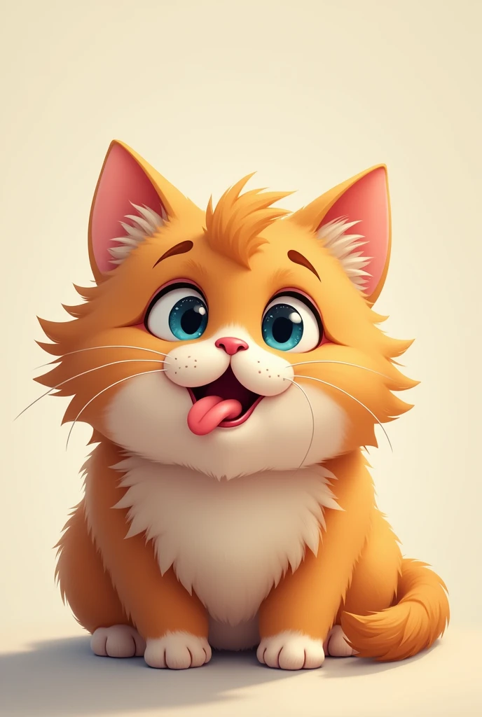A furry cat with his long tongue out with a bump on it