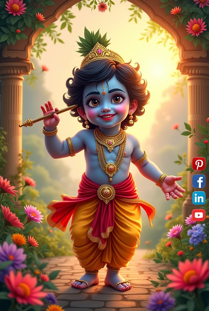 Janmashtmi poster with social media apps at right bottom