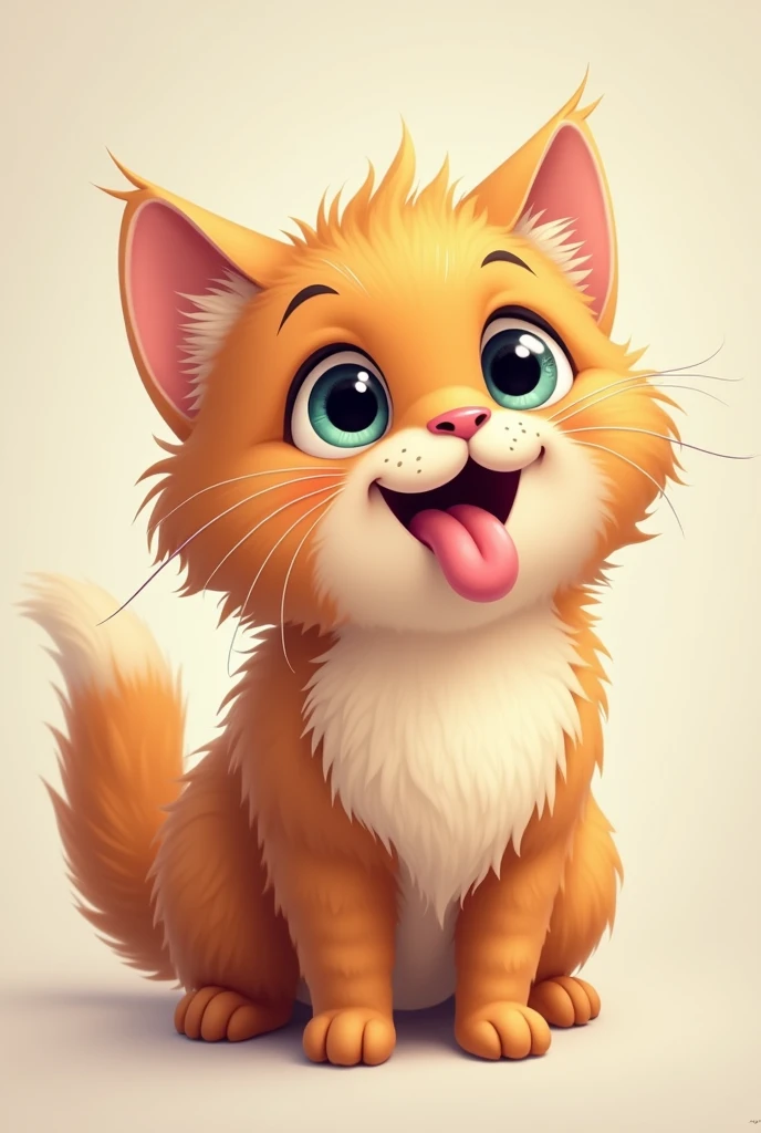A furry cat with his long tongue out with a bump on it