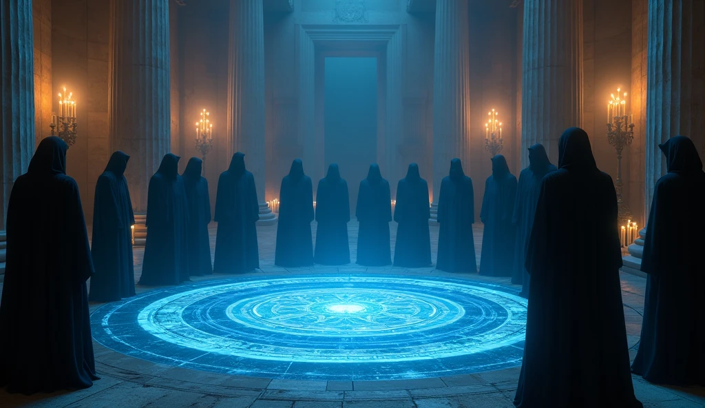 8k、(number々の賞を受賞したmasterpiece、Incredible detail、Texture、Maximum details), (summoning magic),(Parthenon temple (Parthenon) - Greece), (A complex magic circle that shines blue)arafed image of a group of people in a church with candles,lit candle, dark cinematic concept art, elegant cinematic fantasy art, photorealistic dark concept art, by Beeple, dark robes, wojtek fus, gothic epic library concept, gothic epic library, epic cinematic concept art, dark concept art, Beeple and mike winkelmann, symmetrical epic fantasy art, High resolution, masterpiece, Highest quality, Intricate details, Very detailed, Clear focus, practical skin texture, texture, Shot with Canon, 85mm, Shallow and deep, Kodak Vision Color, Exactly, Very detailed, photograph_\(Extremist\), photographpractical, practical, Post-processing, Maximum details, Roughness, Real Life, Extremist practical, Photorealism, photographgraphy, 8K Ultra HD, photographgraphy