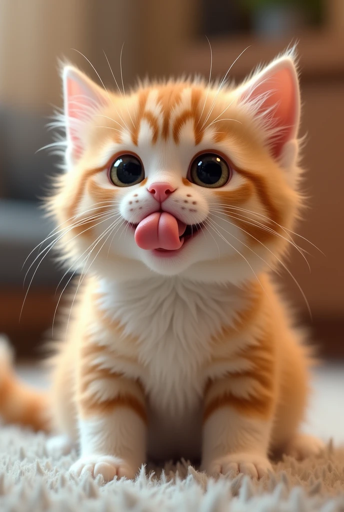 A furry cat humping his tongue