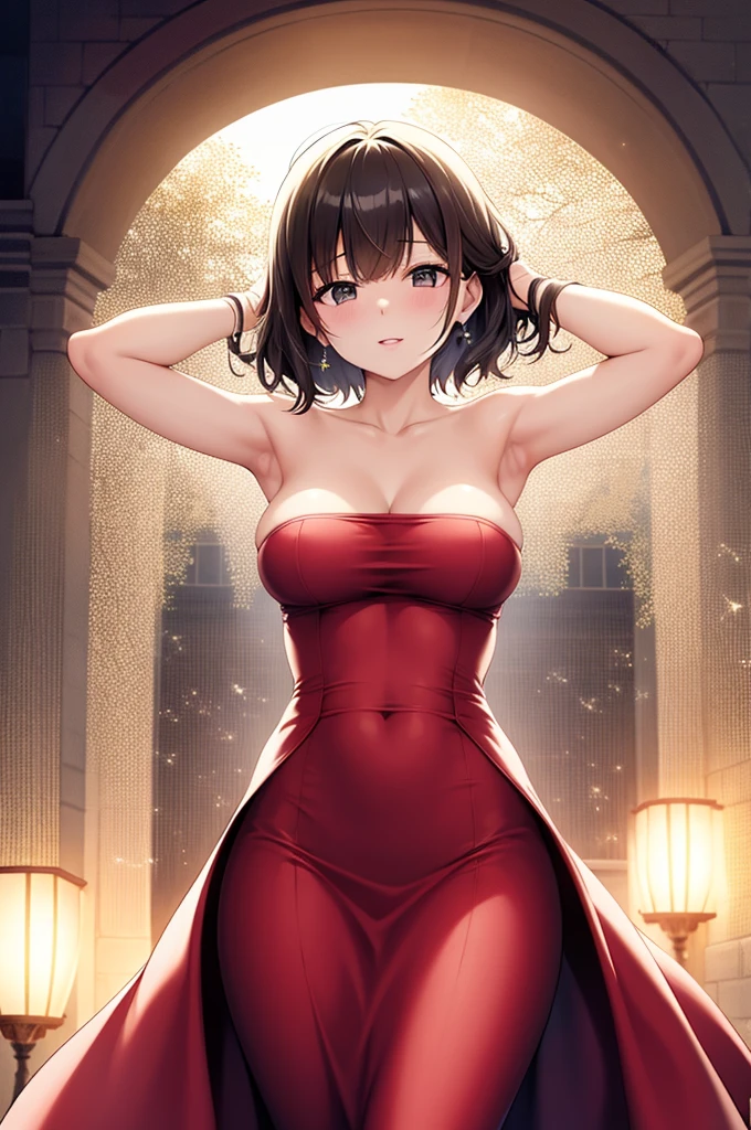 high resolution、high quality、Beautiful woman with both hands tied behind her head、Beautiful woman with both arms open、Bobcut、I'm so embarrassed I cry、Beige silver hair、Sweaty、adult、School classroom、Japanese school girl in uniform、Thighs、Short skirt、headboardangle, missionary, on back, legs up,I close my eyes because of the pain、Big nipples、Large areola、Beautiful nipples、Completely naked、
