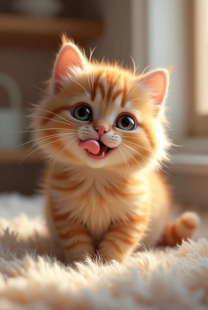 A furry cat humping his tongue