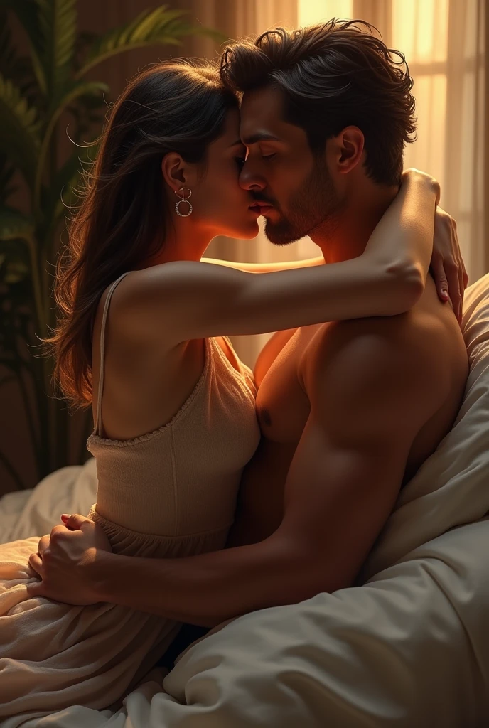 Hot woman with man kissing her