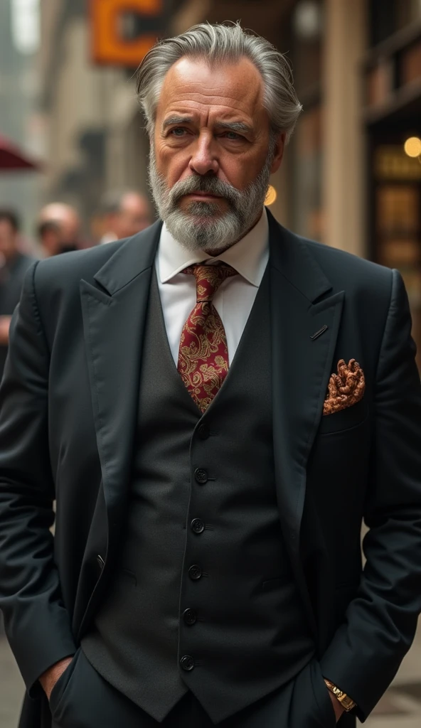 Victor is a tall, middle-aged man in his late 40s, always dressed in luxurious garments. His tailored suits are made of fine fabrics, and he often wears a gold ring to symbolize his success. He has a neatly trimmed beard and a stern, serious expression, with sharp eyes that are always calculating. Write the final scene where Victor revisits the market, not to buy or flaunt his wealth, but to give back to the community, carrying Lily’s lesson with him