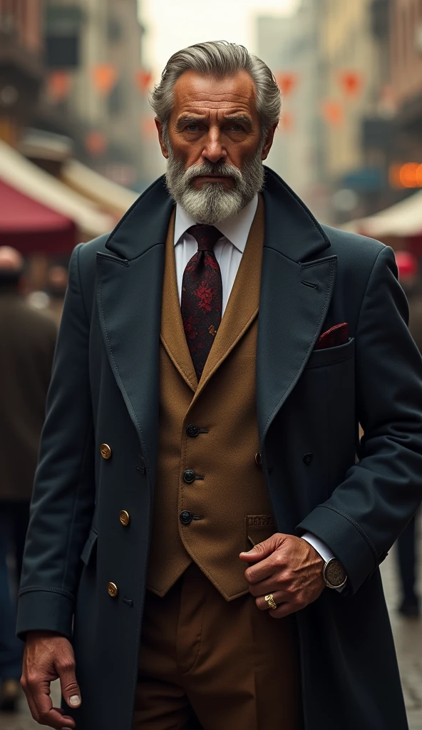 Victor is a tall, middle-aged man in his late 40s, always dressed in luxurious garments. His tailored suits are made of fine fabrics, and he often wears a gold ring to symbolize his success. He has a neatly trimmed beard and a stern, serious expression, with sharp eyes that are always calculating. Write the final scene where Victor revisits the market, not to buy or flaunt his wealth, but to give back to the community, carrying Lily’s lesson with him