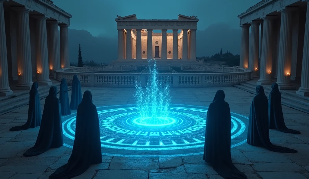 8k、(number々の賞を受賞したmasterpiece、Incredible detail、Texture、Maximum details), (summoning magic),(The Parthenon at night (Parthenon) - Greece), (A complex and elaborate magic circle that shines blue)arafed image of a group of people in a church with candles,lit candle, dark cinematic concept art, elegant cinematic fantasy art, photorealistic dark concept art, by Beeple, dark robes, wojtek fus, gothic epic library concept, gothic epic library, epic cinematic concept art, dark concept art, Beeple and mike winkelmann, symmetrical epic fantasy art, High resolution, masterpiece, Highest quality, Intricate details, Very detailed, Clear focus, practical skin texture, texture, Shot with Canon, 85mm, Shallow and deep, Kodak Vision Color, Exactly, Very detailed, photograph_\(Extremist\), photographpractical, practical, Post-processing, Maximum details, Roughness, Real Life, Extremist practical, Photorealism, photographgraphy, 8K Ultra HD, photographgraphy