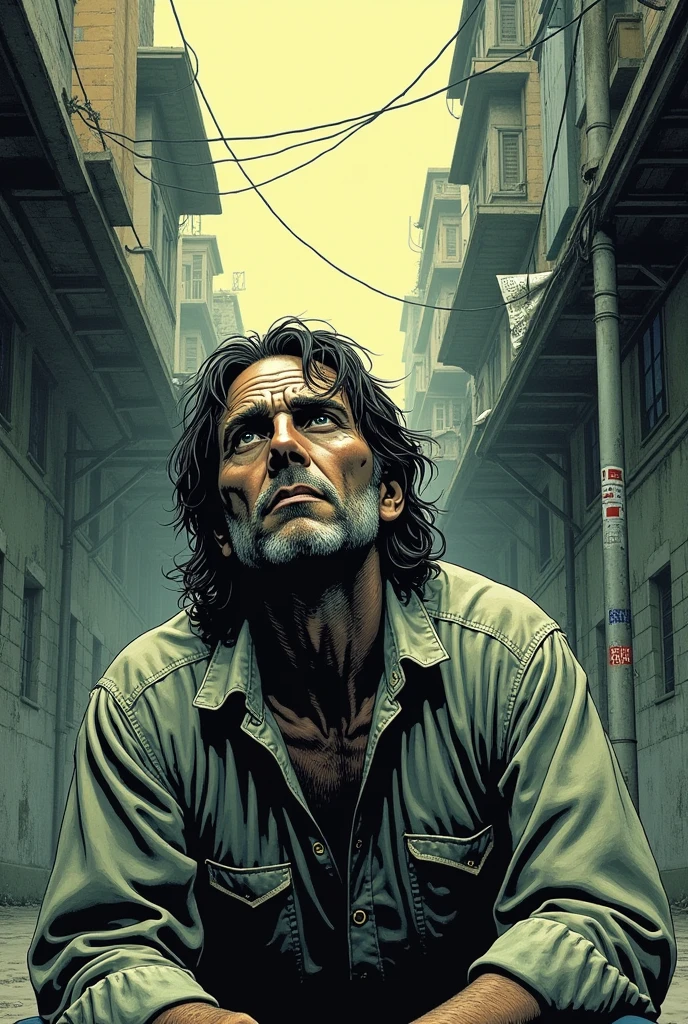 I need some images in the style of an old comic. A character reflects on the consequences of his actions, imagining the impact on your community.