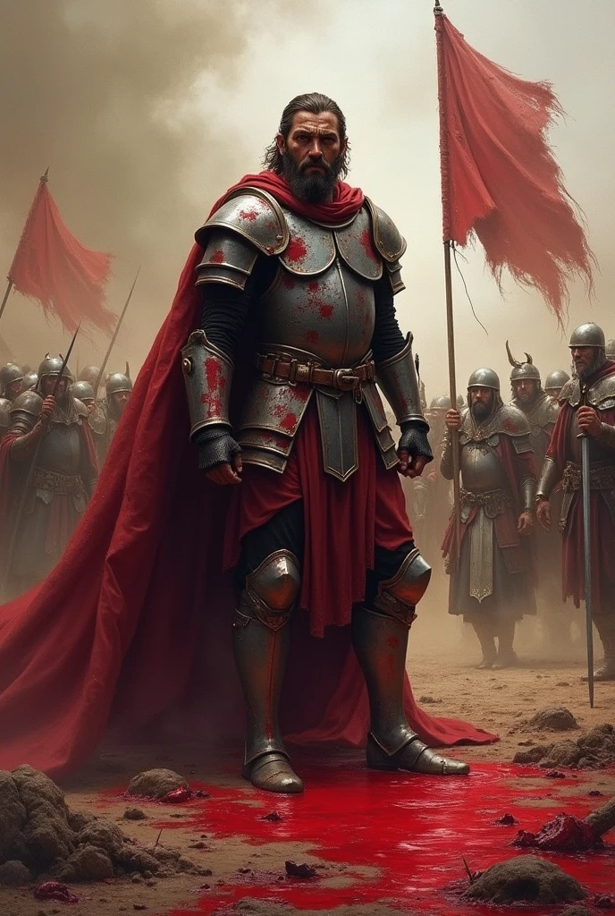 The death of King Saul in battle against the Philistines. blood 

