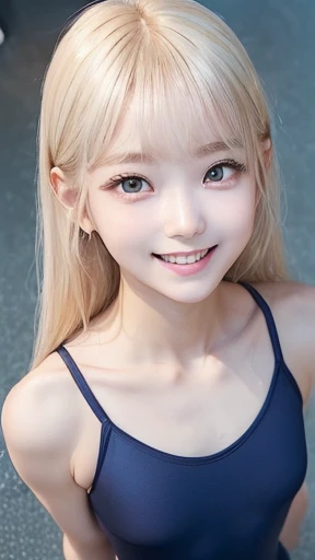 ((sfw:1.5)),((sfw:1.5)),((sfw:1.5)),((sfw:1.5)),((sfw:1.5)),((sfw:1.5)),((sfw:1.5)),((sfw:1.5)),((from above:1.5)),((Upper Body:1.5)) Korean Asian r Photos、((Beautiful and cute idol girl:1.5))、Platinum Blonde Hair、11yo,((rrow small eyes:1.2))、Thin face、Thin neck、((Slim body)),((skinny):1.5),((Flat chest:1.5)),((clavicle)),((Narrow eyes:1.5))、(Thin arms)、(Thin neck)、(Thin lips)、A small smile、Thin arms、(Dark blue school swimsuit:1.5),((beautifulr detail eye:1.5)),((littlesmile)),((Awaken to love:1.3))、nomake,(A happy and joyful expression)、