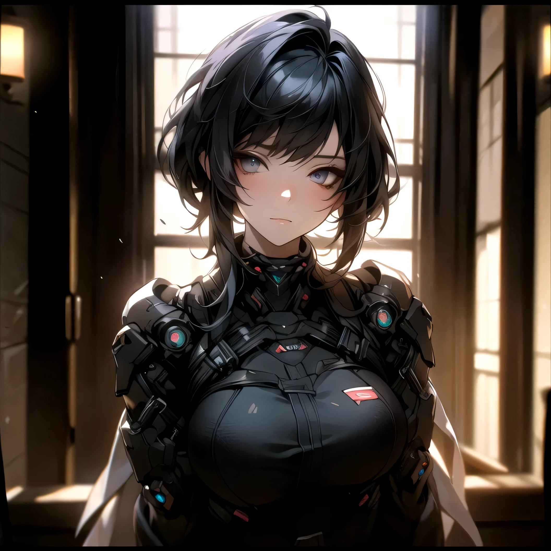 ((best quality)), ((Masterpiece)), (details:1.4), 3d, Image of a beautiful cyberpunk woman., HDR (high dynamic range), mature woman, Curtain Bangs, Black hair, white eyes, future police, PBR surface, After processing, Anisotropic filtration,depth of field, Maximum clarity and clarity, multi-layered surface, perfect proportions, 8K raw files, cyberpunk, at night, ผมหลายชั้น, กระโปรงสั้น, natural lighting, soft lighting, sunlight, หน้าอกใหญ่,