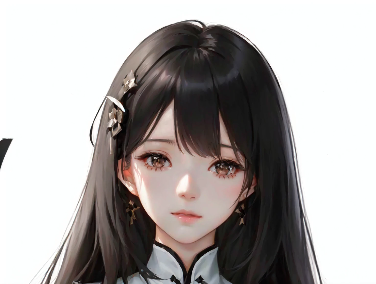 Anime girl with long black hair and white shirt, yun ling, Gu Weiss, from Girls Frontline, female Anime Characters, Anime woman profile picture, White Ji haircut, Girls Frontline style, heise jinyao, 《Genshin Impact》Zhongli, Anime Characters, Fine details. Girls Frontline, 《Genshin Impact》Keqing, long hair anime girl