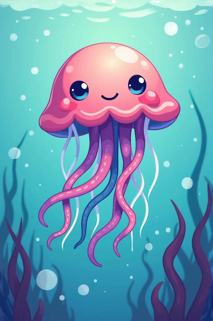 Create a cartoon-style jellyfish with just two colors