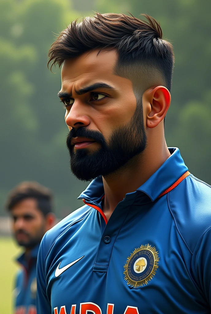 Virat kohil with named dev in background