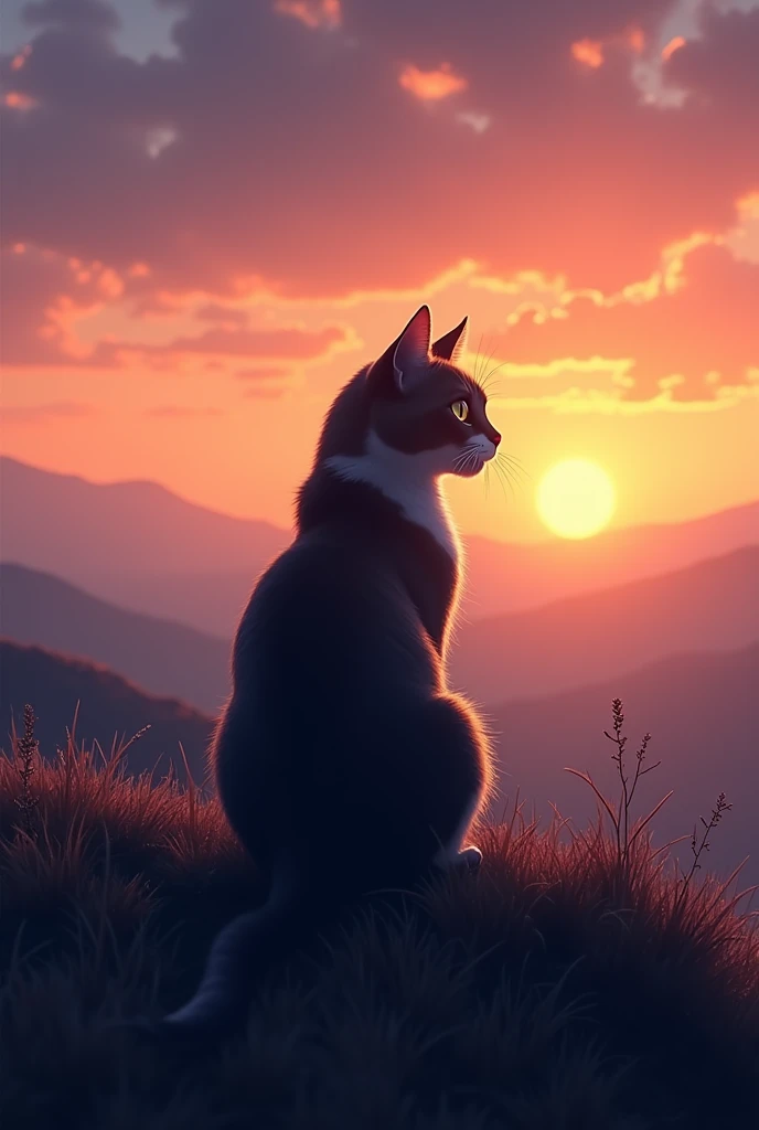 Cat looking at the dawn of the day