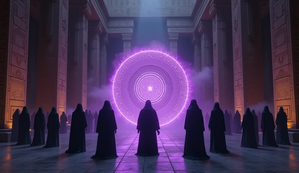 8k、(number々の賞を受賞したmasterpiece、Incredible detail、Texture、Maximum details), (summoning magic),(Carmack Temple at midnight (Karnak Temple) - Egypt), (A complex and elaborate magic circle that shines Purple)arafed image of a group of people in a church with candles,lit candle, dark cinematic concept art, elegant cinematic fantasy art, photorealistic dark concept art, by Beeple, dark robes, wojtek fus, gothic epic library concept, gothic epic library, epic cinematic concept art, dark concept art, Beeple and mike winkelmann, symmetrical epic fantasy art, High resolution, masterpiece, Highest quality, Intricate details, Very detailed, Clear focus, practical skin texture, texture, Shot with Canon, 85mm, Shallow and deep, Kodak Vision Color, Exactly, Very detailed, photograph_\(Extremist\), photographpractical, practical, Post-processing, Maximum details, Roughness, Real Life, Extremist practical, Photorealism, photographgraphy, 8K Ultra HD, photographgraphy