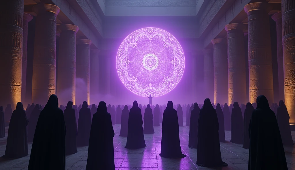 8k、(number々の賞を受賞したmasterpiece、Incredible detail、Texture、Maximum details), (summoning magic),(Carmack Temple at midnight (Karnak Temple) - Egypt), (A complex and elaborate magic circle that shines Purple)arafed image of a group of people in a church with candles,lit candle, dark cinematic concept art, elegant cinematic fantasy art, photorealistic dark concept art, by Beeple, dark robes, wojtek fus, gothic epic library concept, gothic epic library, epic cinematic concept art, dark concept art, Beeple and mike winkelmann, symmetrical epic fantasy art, High resolution, masterpiece, Highest quality, Intricate details, Very detailed, Clear focus, practical skin texture, texture, Shot with Canon, 85mm, Shallow and deep, Kodak Vision Color, Exactly, Very detailed, photograph_\(Extremist\), photographpractical, practical, Post-processing, Maximum details, Roughness, Real Life, Extremist practical, Photorealism, photographgraphy, 8K Ultra HD, photographgraphy