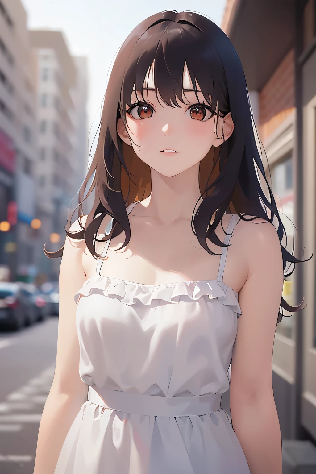 (looking away1.5)Upper Body, facing viewer、
Realistic, real person, (pale skin: 1.2), RAW photo, photorealistic, shiny skin, shiny hair、(A 25-year-old woman with medium-length hair and bangs) and (wavy hair) and (brown hair) and (orange eyes) ,
(White camisole dress:1.5)、
worried,park、(alone:1.5)