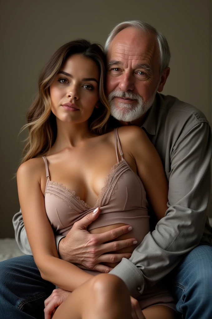 I want sexy girl in bikini and sit on his dad legs