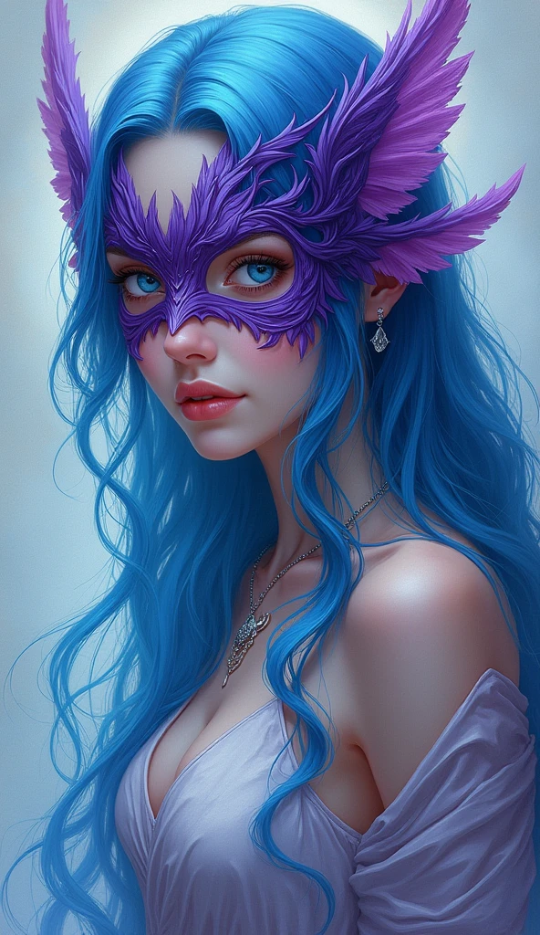 a full body of a woman in her 30s with blue hair and a purple mask, beautiful character painting, Guweiz, guweiz style art, blue haired deity, by Yang J, epic and exquisite character art, art of Awesome characters, by Fan Qi by Wuzhun Shifan, guweiz on pixiv artstation