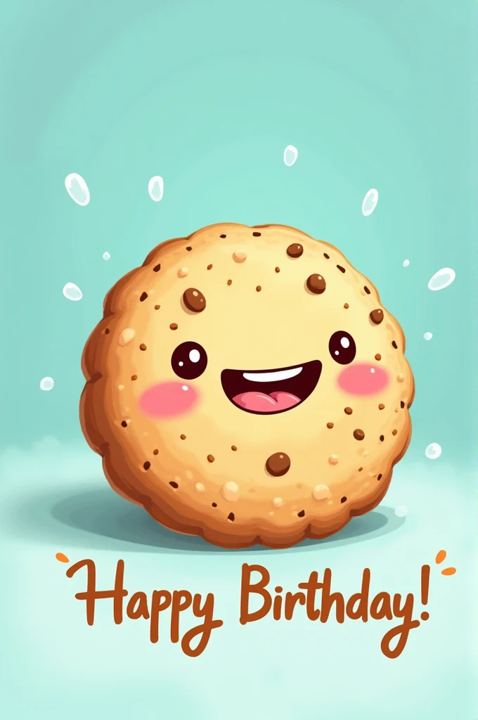 Please create a picture of a smiling cookie, the background blue or something. With a suitable pun saying. I want to paint this on a card for a birthday card