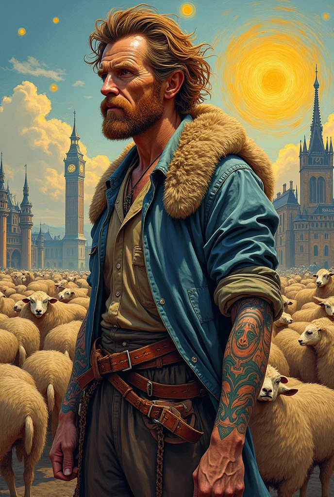 Tattoo sleeve for men, Van Gogh, shepherd here, Paris, 7 wonders of the world
