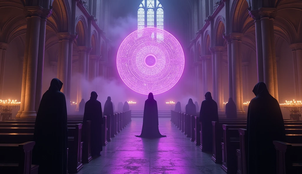 8k、(number々の賞を受賞したmasterpiece、Incredible detail、Texture、Maximum details), (summoning magic),(Angkor Wat at night (Angkor Wat) - Cambodia), (A complex and elaborate magic circle that shines Purple)arafed image of a group of people in a church with candles,lit candle, dark cinematic concept art, elegant cinematic fantasy art, photorealistic dark concept art, by Beeple, dark robes, wojtek fus, gothic epic library concept, gothic epic library, epic cinematic concept art, dark concept art, Beeple and mike winkelmann, symmetrical epic fantasy art, High resolution, masterpiece, Highest quality, Intricate details, Very detailed, Clear focus, practical skin texture, texture, Shot with Canon, 85mm, Shallow and deep, Kodak Vision Color, Exactly, Very detailed, photograph_\(Extremist\), photographpractical, practical, Post-processing, Maximum details, Roughness, Real Life, Extremist practical, Photorealism, photographgraphy, 8K Ultra HD, photographgraphy