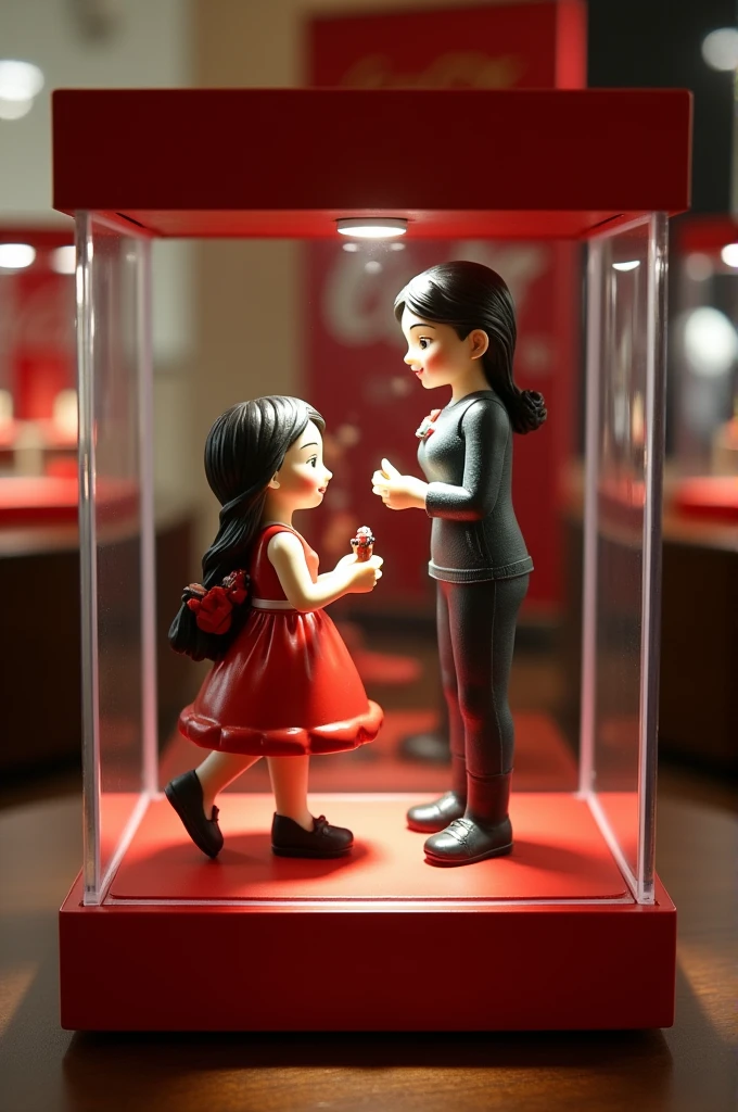 display case with marriage proposal and the ring being a coca cola
