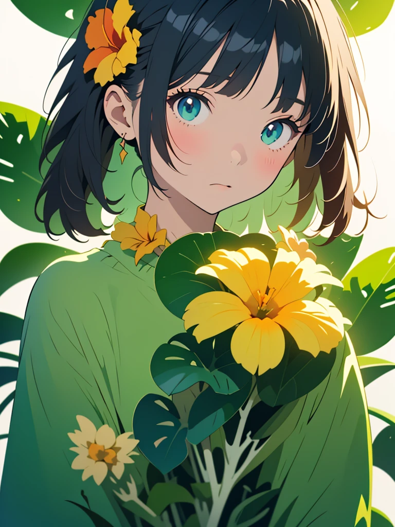 (highest quality,masterpiece,High resolution),4K Anime Art,((Background Art)),(((Only tropical flowers and plants are drawn))),(Blank Background),((White Background),