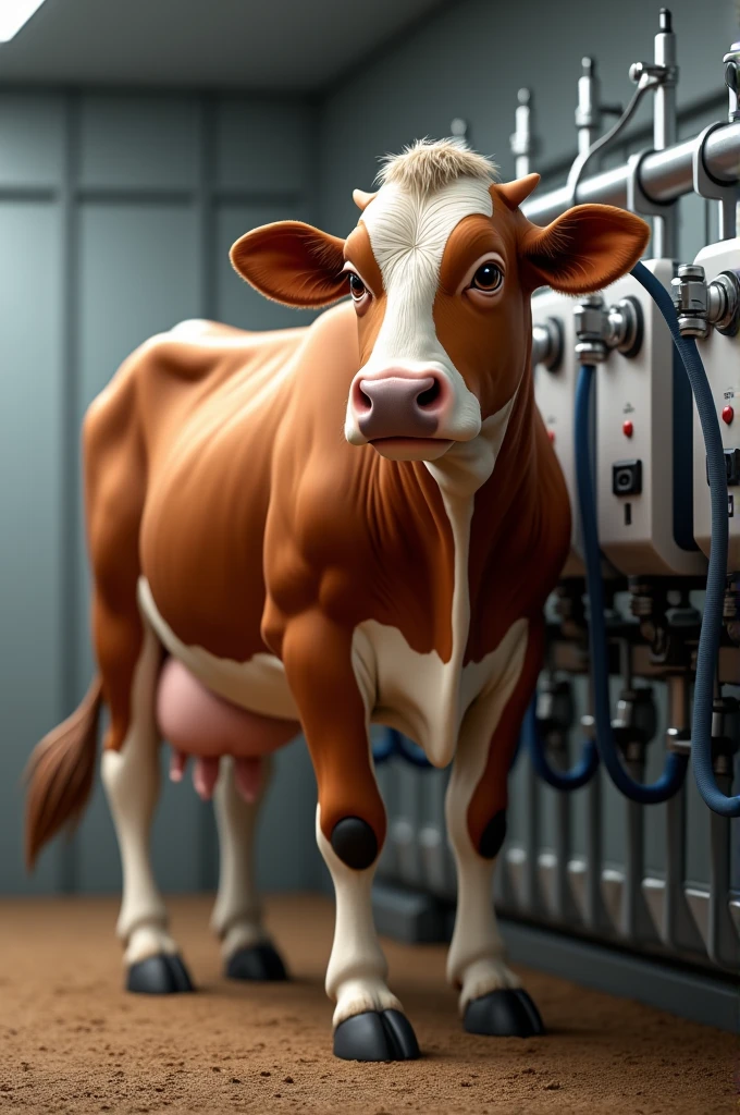 cow being milked by a machine