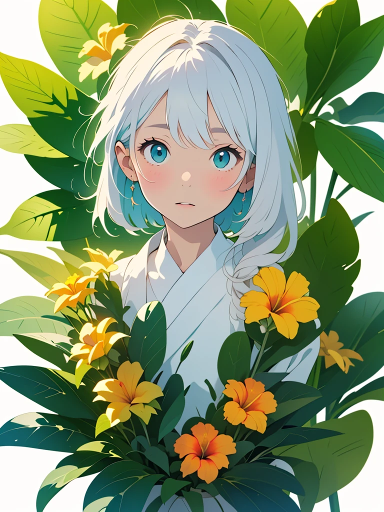 (highest quality,masterpiece,High resolution),4K Anime Art,((Background Art)),(((Only tropical flowers and plants are drawn))),(Blank Background),((White Background),