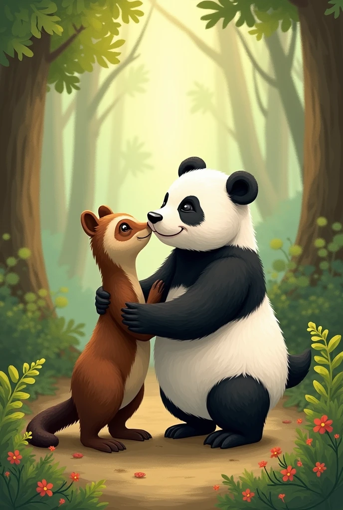 Anteater kissing a panda bear