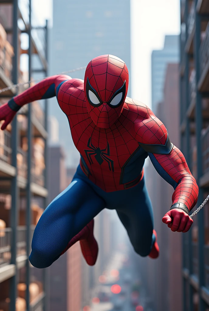 Spiderman pulling empty rack with his net