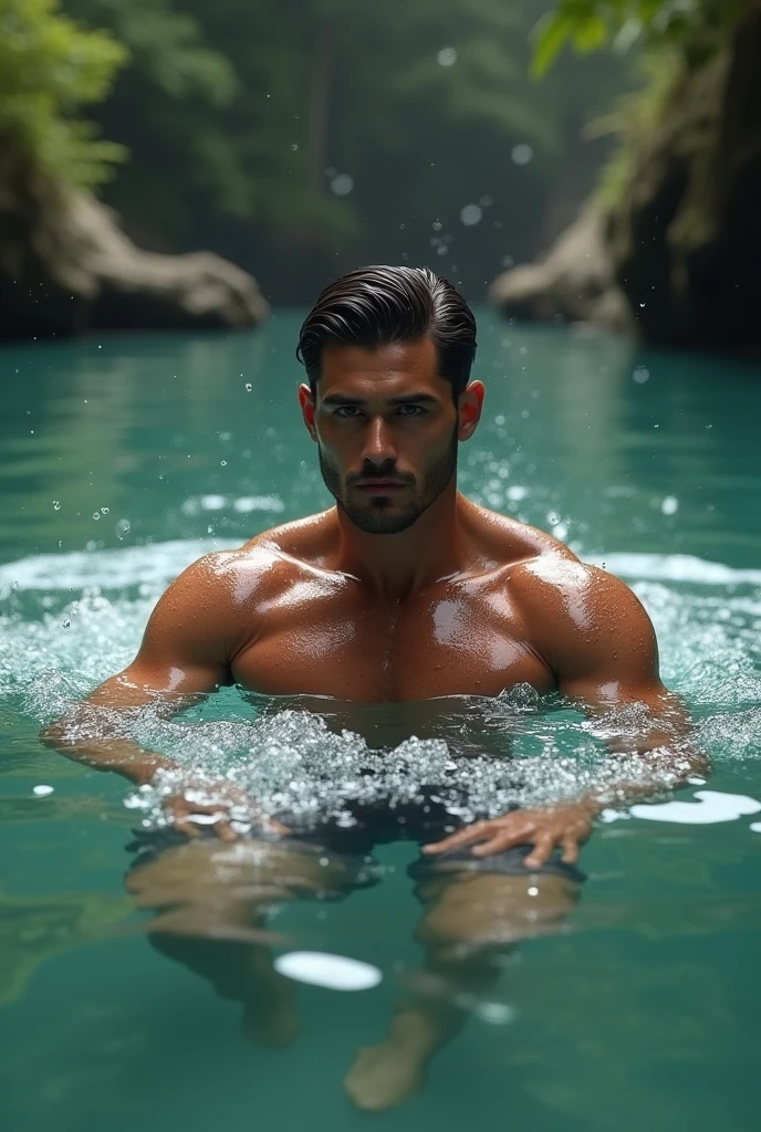 ultra realistic, realistic, 4k, textured skin, swimming, man